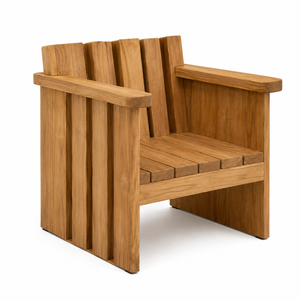 Sillón de Jardín Contemporáneo de Teca Sólida, Impermeable y Cómodo, con Paneles Laterales de Listones y Respaldo Vertical Empotrado para Escuela - Product Image 2