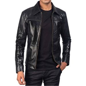 Chaqueta de Cuero con Cuello, Piel de Vacuno Auténtica, Cierre de Cremallera, Cuello Camisero, Puños Abiertos, Estilo Clásico, Personalizable de Primera Calidad - Product Image 1