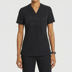 Women V-Neck <b>Scrub</b> <b>Tops</b> Short Sleeve With Pockets Cotton Polyester Hospital Uniforms - Product Image 2