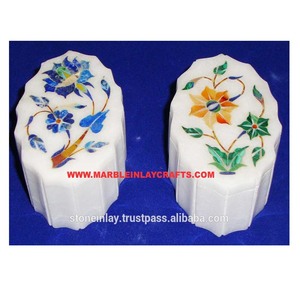 Boîtes à bijoux de haute qualité, faites à la main, en marbre blanc pur, de forme rectangulaire, avec incrustations de style Taj Mahal, pour la décoration de la maison et les cadeaux - Product Image 3