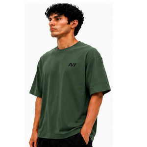 เสื้อยืดคอตตอนเจอร์ซีย์สีเขียวทรงโอเวอร์ไซส์สำหรับผู้ชาย แบรนด์ส่วนตัว คุณภาพสูง พิมพ์ลายโลโก้ด้านหน้า คอกลม แขนสั้น ทรงลำลอง - Product Image 3