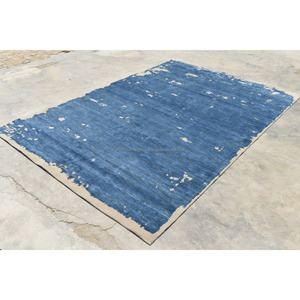 พรมสีฟ้าแบบถักด้วยมือสไตล์โบฮีเมียนใหม่นิวซีแลนด์ผ้าขนสัตว์ขนแกะลายดอกไม้ซักได้ตัดขนสำหรับบ้านและโรงแรมติดผนัง - Product Image 4