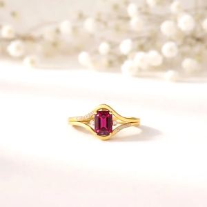 <b>Emerald</b> Cut Ruby <b>Ring</b> Split Shank July Birthstone <b>Ring</b> Natural Red Gemstone Statement <b>Ring</b> 925 Sterling <b>Silver</b> 18K Gold Filled - Product Image 1