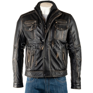 Biker Style <b>Men</b> <b>Leather</b> <b>Jacket</b> OEM Real Genuine <b>Leather</b> Wholesale Outerwear Motorcycle Clothing <b>Leather</b> <b>Jacket</b> - Product Image 2
