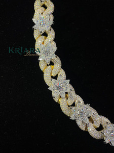 Lab Grown Diamond Brilliant Cut Flower <b>Statement</b> <b>Necklace</b> 14k Gold Plated Pave Setting Luxury Link Chain Unisex Wedding Jewelry - Product Image 3
