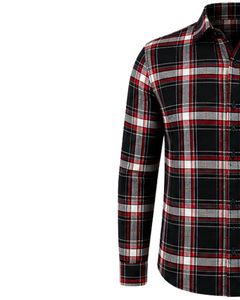 Chemise en flanelle à carreaux noirs et rouges pour homme, coupe ajustée, manches longues, boutonnée, en coton, style décontracté, tendance, fabriquée sur mesure - Product Image 4