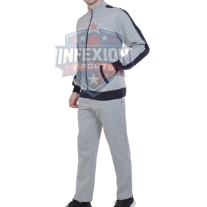Survêtement gris pour homme, manches longues, fermeture éclair, col montant, couleur unie, polyester et coton respirant, vêtement d'automne - Product Image 3