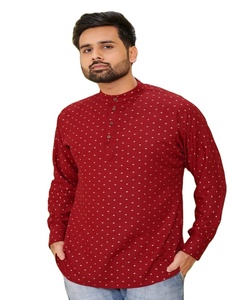 Chemise courte indienne rouge Kurta en coton pour homme Robe ethnique indienne - Product Image 1