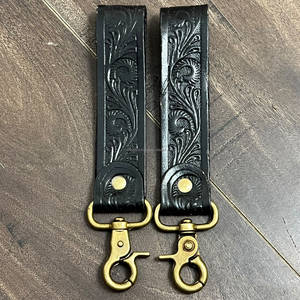 Porte-clés en cuir véritable fait main, style western floral, avec sangle de poignet, personnalisable, vente en gros - Product Image 6