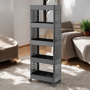 Black Metal Modern Multifunctional Four-Tier Waterproof Floor-Standing Kitchen Use Durable Service Trolley Rolling <b>Storage</b> <b>Rack</b> - Product Image 4