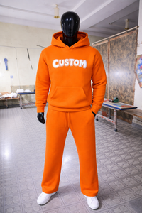 Conjunto Deportivo Personalizado para Hombre, Sudadera con Capucha y Pantalones Deportivos Naranja, Felpa de Algodón, Ropa Deportiva Informal para Gimnasio y Fitness, Dos Piezas - Product Image 6