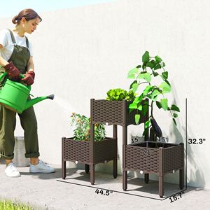 Fioriera Rialzata Quadrata in Plastica Facile da Montare con Gambe, Autoirrigante, con Fori di Drenaggio e Tappi, in Materiale PP - Product Image 3