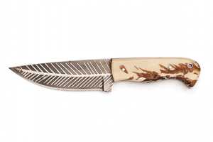 Handcrafted Feather Pattern Utility Knife Natural Bone Handle Fixed Blade <b>Craft</b> <b>Tool</b> - Product Image 2