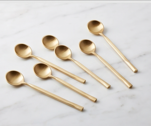 Cuillère ronde moderne en acier inoxydable doré avec long manche pour table à manger cuisine servant des desserts et des soupes - Product Image 1