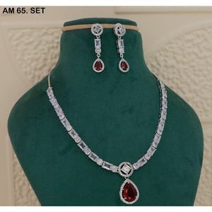 MIJ Luxury American Diamond Necklace Set with CZ Stones Silver Plated <b>Bridal</b> Jewelry Set Silver Plated Alloy Fashion Necklaces - Product Image 1
