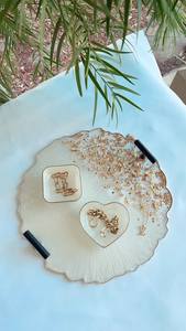 Modern Resin Kitchen <b>Serving</b> <b>Tray</b> with Marble Pattern and <b>Gold</b> Handles for Dining and Entertaining Guests - Product Image 1