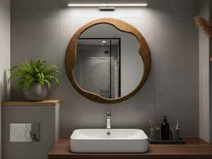 กระจกติดผนังไม้ ดีไซน์โค้งมนทันสมัย กรอบไม้ธรรมชาติ ตกแต่งห้องนอน ห้องนั่งเล่น ทางเดิน โถงทางเข้า บ้าน - Product Image 4
