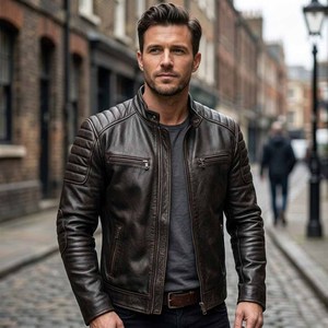 Chaqueta de cuero para hombre, chaqueta de cuero a cuadros para motocicleta, chaqueta informal transpirable de verano para niños, chaqueta de cuero de piloto, chaqueta bomber - Product Image 1