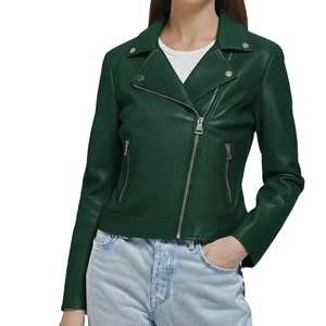 Veste d'hiver pour femme en cuir véritable véritable, teinte unie, col montant, fermeture éclair, taille unique, luxe, design personnalisé, nouveau style - Product Image 1