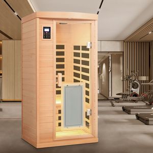 Sauna a Infrarossi per Una Persona in Legno di Hemlock con Porta Frontale a Basso EMF e Pannello Riscaldante - Product Image 3
