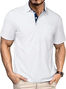 เสื้อโปโลผู้ชายลำลอง ผ้าฝ้าย 100% มีกระเป๋า แขนสั้น ผ้าถักกันยับ ลายเรียบ โลโก้ด้านหน้า - Product Image 3