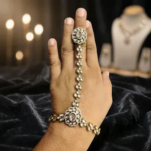 Gold Plated Floral Kundan Hathphool Bracelet For Women Wedding Traditional Hand <b>Harness</b> Jewelry Vintage Style - Product Image 1