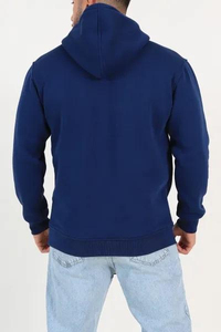 เสื้อฮู้ดผู้ชายสีน้ำเงินกรมท่า ทรงปกติ ผ้าฝ้ายฟลีซ 100% สีพื้นเรียบง่าย มีกระเป๋า ดีไซน์สำหรับฤดูหนาว ผ้าไม่เป็นขุย - Product Image 5