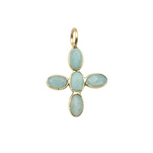 Amazonite Cross Pendant Gold Plated Oval Gemstone Charm Bezel Set Dainty Religious Jewelry Women Handmade Minimal Necklace - Product Image 3