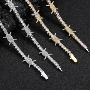 Nouveau style Bracelet chaîne tennis en diamant de laboratoire plaqué argent, bijoux hip-hop de luxe, motif épines de diamant serties, unisexe - Product Image 5