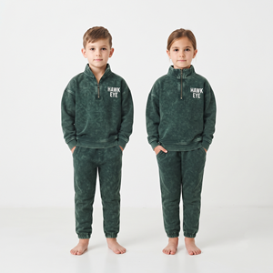 Conjunto Deportivo Unisex Personalizado al por Mayor para Niños, Sudadera y Pantalones Deportivos de Algodón Lavado con Ácido en Color Sólido a la Moda - Product Image 5
