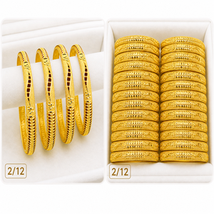 Brazaletes clásicos chapados en oro de 24 quilates para mujer, joyería de boda A-43007 - Product Image 6