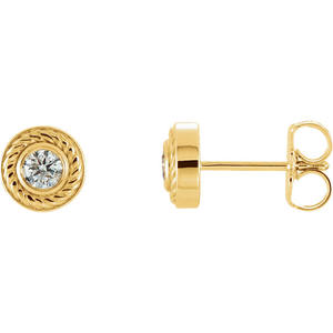 Pendientes de Oro de 10K con Diamantes Cultivados en Laboratorio de Corte Redondo y Halo con Diseño de Cuerda - Product Image 1