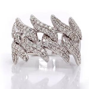 Iced Moissanite Double Row Cuban Link Cluster <b>Ring</b> 925 Sterling Silver Rhodium Plated Hip Hop Style Unisex Gift <b>for</b> <b>Men</b> Women - Product Image 1