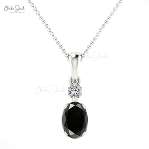 จี้เพชรดำทรงรีแท้ขนาด 7x5 มม. ประดับเพชร G-H ในตัวเรือนทองคำแท้ 14k แบบห้อย - Product Image 2