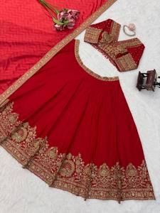 Red <b>Bollywood</b> Style Lehenga Set Embroidered Indian Pakistani <b>Outfit</b> Banarasi Style Wedding Festival Wear - Product Image 5