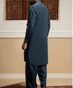 Salwar Kameez de Algodón Personalizado, Azul Marino, Estilo Étnico Tradicional, 2 Piezas, Transpirable, Corte Regular, Traje Formal - Product Image 3