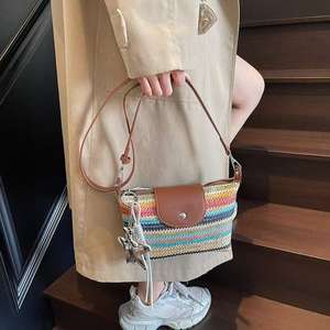 Nouveau sac bandoulière vintage tissé coloré pour femme avec accessoires de niche, fines bretelles, idéal pour l'été et les voyages, fermeture éclair - Product Image 1