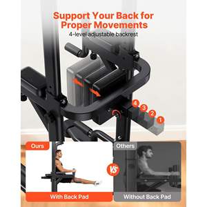 Station de musculation Power Tower avec barre de traction 330 LBS, base stable en forme de H, coussin dorsal réglable sur 12 niveaux, barre de traction autoportante - Product Image 5