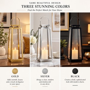 <b>Black</b> Iron <b>Lantern</b> <b>Candle</b> Holder Heat Resistant Home Decoration - Product Image 2