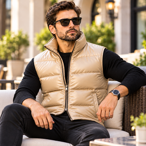 Chaleco Acolchado de Cuero Genuino para Hombre al por Mayor |   Chaleco acolchado transpirable para hombre de cuero auténtico |   Chalecos acolchados tipo bomber para hombre - Product Image 6