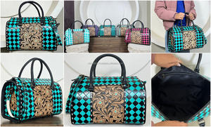 Bolsos de Viaje de Cuero Vacuno Hechos a Mano de Estilo Moderno y Lujoso, Bolsos de Hombro Vintage con Patrón a Cuadros para Hombre y Mujer - Product Image 3