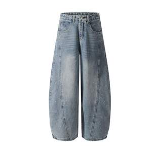 Nouveau Jean en Coton Délavé Personnalisé Taille Mi-Haute Coupe Large Ballon Unisexe en Denim Respirant pour l'Été et l'Hiver - Product Image 3
