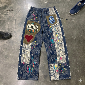 New Arrival Vintage <b>Yarn</b> Dyed Breathable Sweatpants Men Streetwear Fashion Loose Fit <b>Polyester</b>/Nylon Canvas Custom Logo - Product Image 2