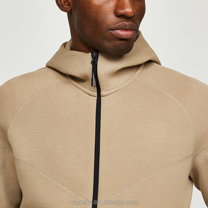 Men's Beige Hooded Full Sleeve Tracksuit Solid Color Zipper Closure Breathable Sporty Casual Wear Winter Regular Fit 2 1 Design - Product Image 5