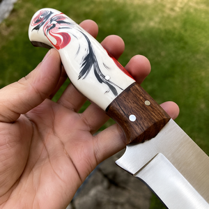 Cuchillo de Caza Hecho a Mano, Hoja Recta, Punta Caída, Acero Inoxidable, Mango de Resina y Madera, Funda de Cuero, 4mm de Grosor, 3 Años de Garantía - Product Image 3