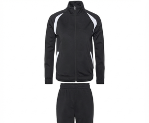 Ensemble de survêtement pour homme noir à fermeture éclair intégrale avec empiècements blancs, en polyester respirant, style sportif, pour l'automne, coupe classique - Product Image 3