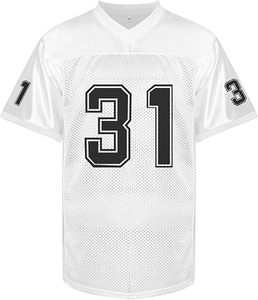 Maillot de football américain personnalisé blanc en mesh à col en V, manches courtes, numéro 31, respirant, coupe classique, vêtements pour hommes - Product Image 1