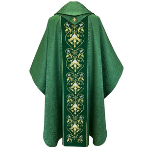 Chasuble en Tissu Jacquard Vert Brodé Or, Vente en Gros, Nouveau Design 2026, Sur Mesure, Haute Qualité - Product Image 6