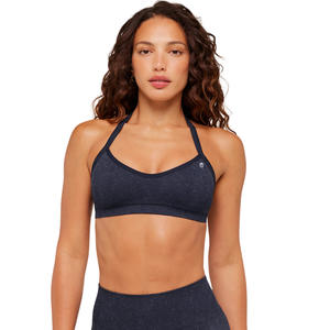 Sujetador Deportivo con Logotipo Personalizado para Mujer, Color Azul Marino, Cuello Halter, Nailon y Elastano, Top de Yoga Transpirable, Ropa Deportiva para Gimnasio, Ejercicio y Entrenamiento - Product Image 1