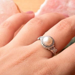 Pearl <b>Ring</b> <b>925</b> Sterling <b>Silver</b> Handmade Band Bezel Setting <b>Ring</b> For Her - Product Image 4